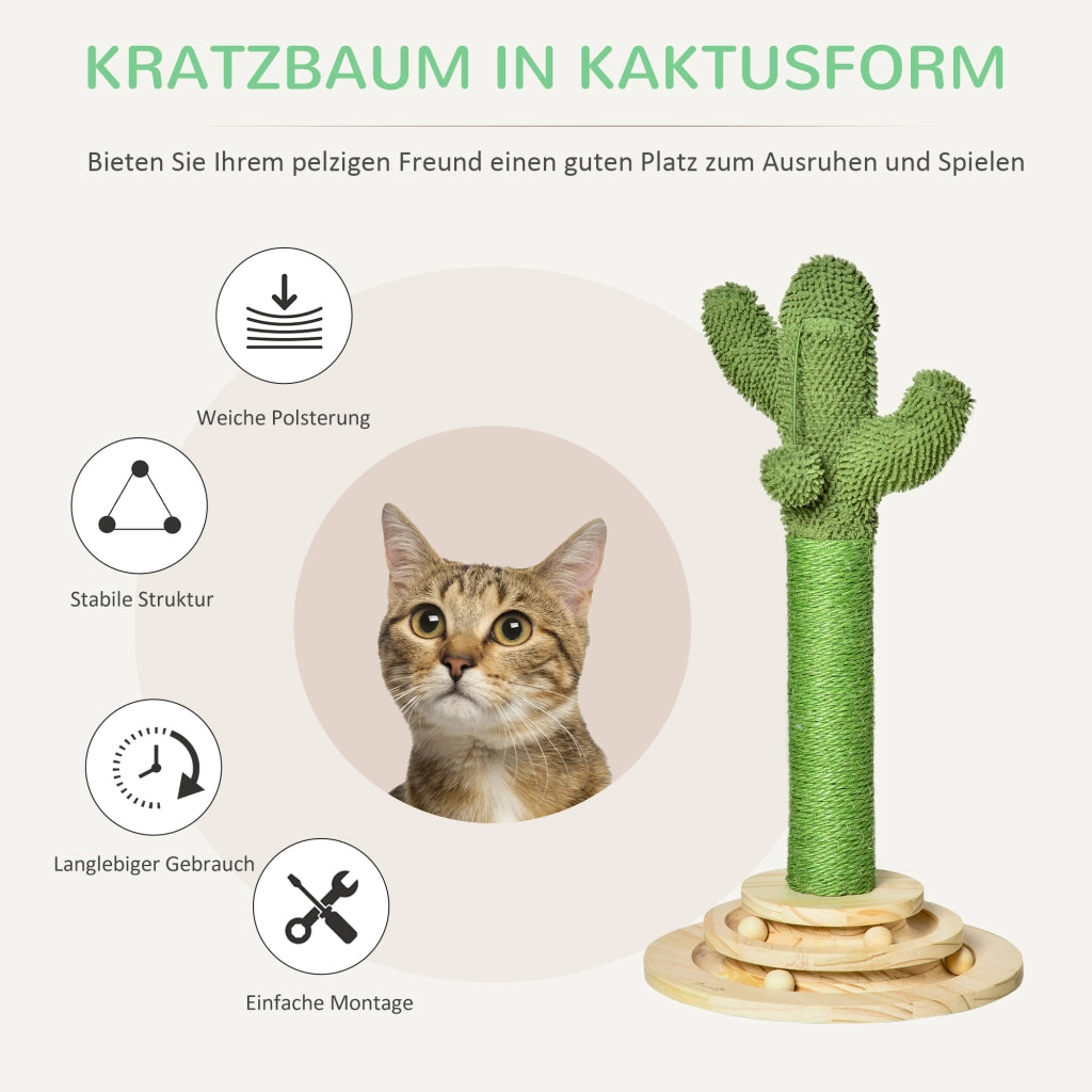 Tiragraffi a Colonna Cactus 60cm ¨C Xylo ¨C Sisal con Piattaforma e Palla Gioco Verde