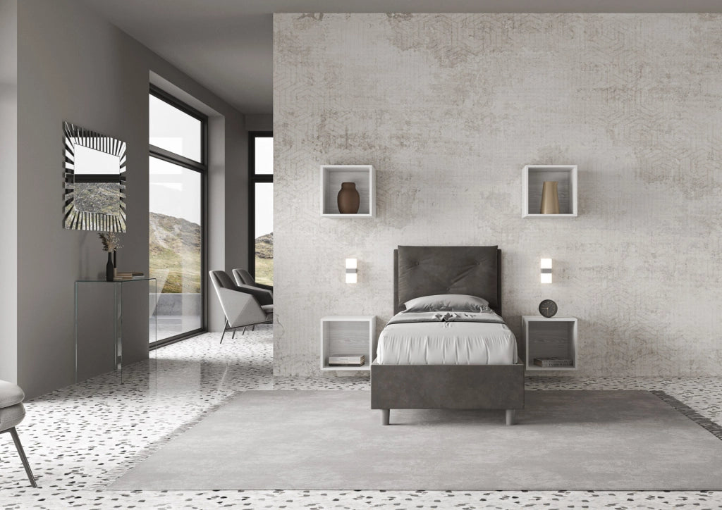 BS COM Letto singolo contenitore imbottito 90x200 microfibra grigio