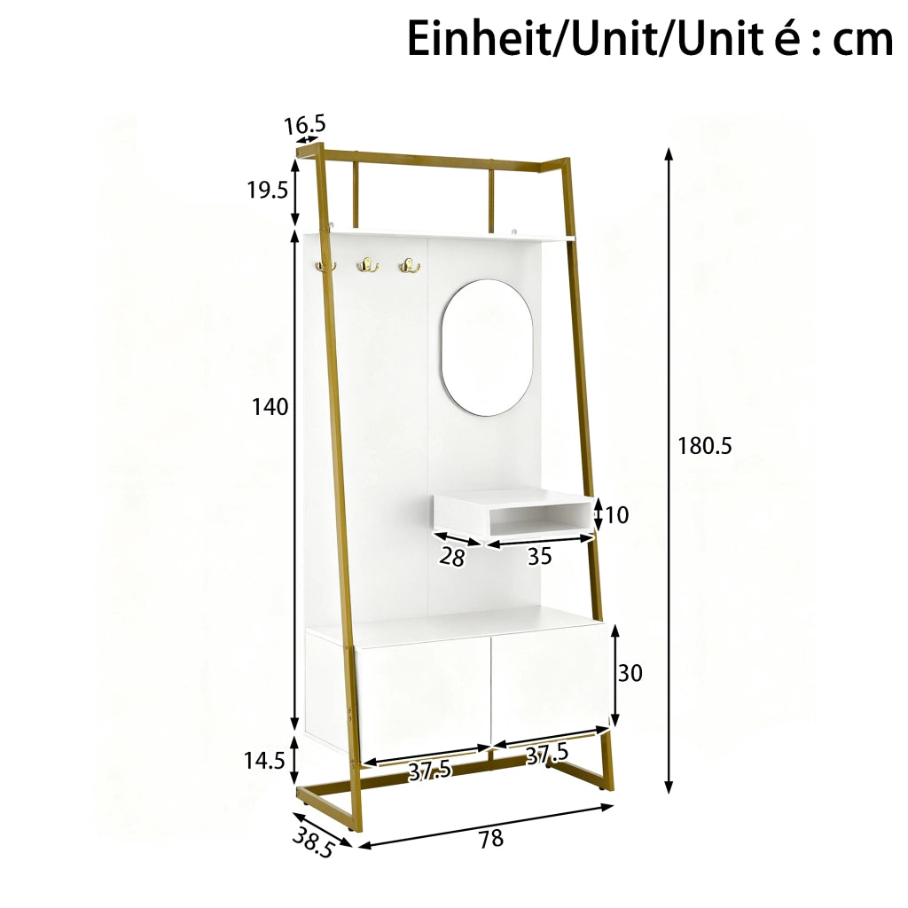 Ensemble de meubles de salon armadio da ingresso con specchio, ganci e ripiani, in MDF bianco