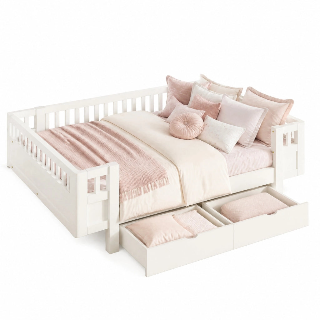 Letto per bambini 140 x 200 cm bianco con sponde e 2 cassetti