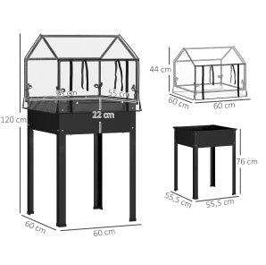 AIUOLA Rialzata con Copertura 60x60x120 cm Acciaio Nero per Giardino e Balcone