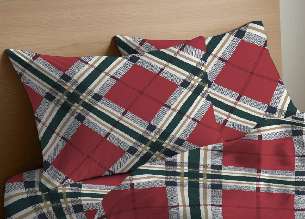 Completo Lenzuola Letto In 100% Cotone Disegno Tartan - Maxi - Tartan