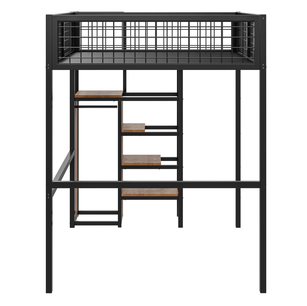 Letto a soppalco 140x200 cm nero con armadio e scala