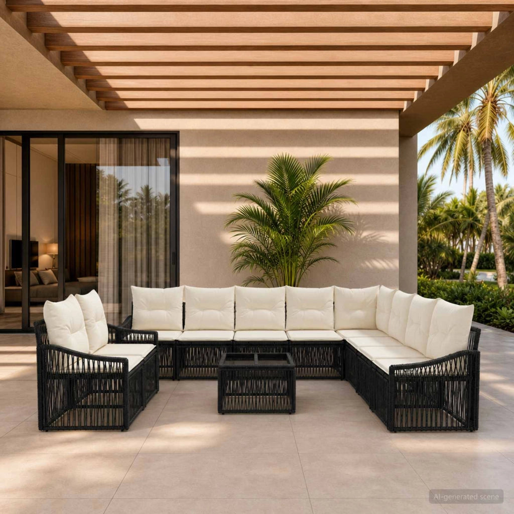 Set Divano da Giardino 11 pz Nero polyrattan 3436054