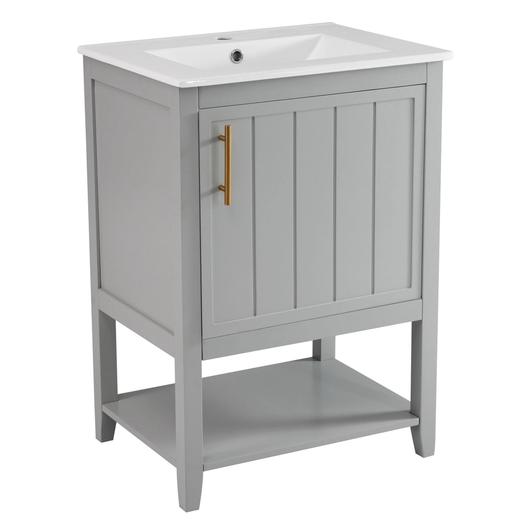 Mobile bagno da terra in MDF grigio con ripiani interni