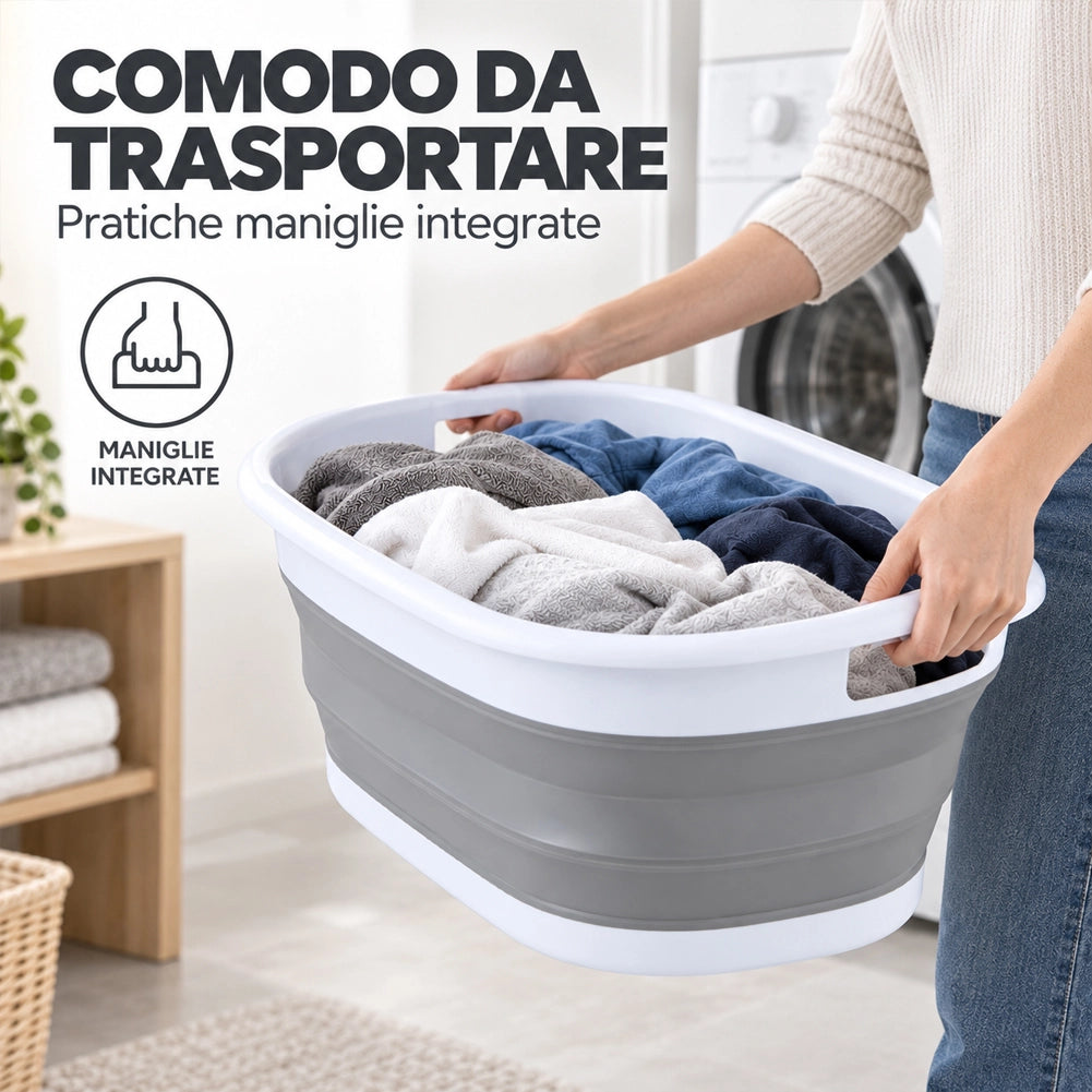 Cesto Portabiancheria Pieghevole in Silicone 38L con Maniglie Porta Biancheria 61.5x44x27cm