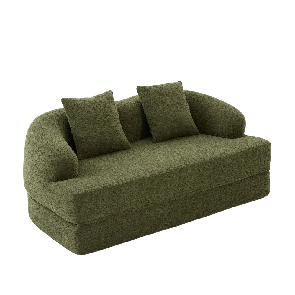 Divano letto 2 posti ¨C Minimal ¨C Verde chenille, con 2 cuscini