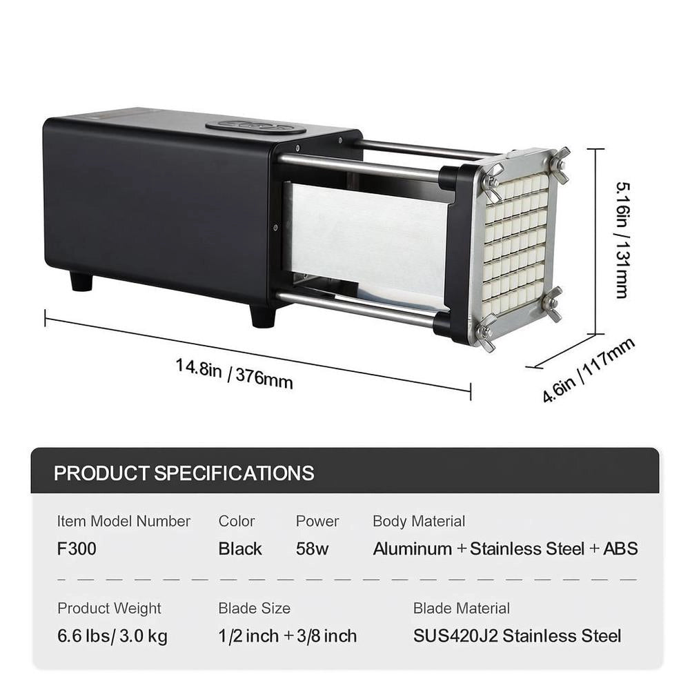 Electric French Fries Cutter/Potato Slicer With 1/2 & 3/8 Inch Stainless Steel Blades, Potato Cutter And Shredder With Non-Slip Feet, For Potatoes, French Fries, And Vegetables
