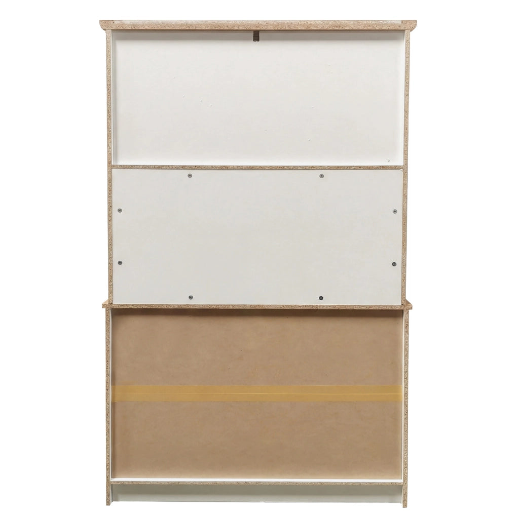 Buffet grande da cucina con ampio spazio di archiviazione, vetri trasparenti, 2 cassetti, ante e appendiabiti – 106×39×176,5 cm, bianco e color legno