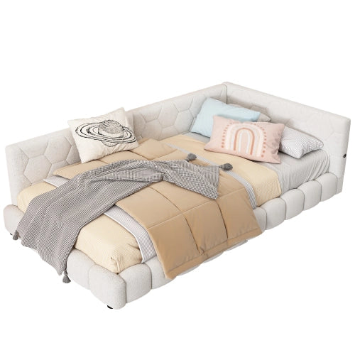Letto daybett con rete a doghe e LED ¨C Minimal ¨C Bianco similpelle 90x200cm con USB Type-C