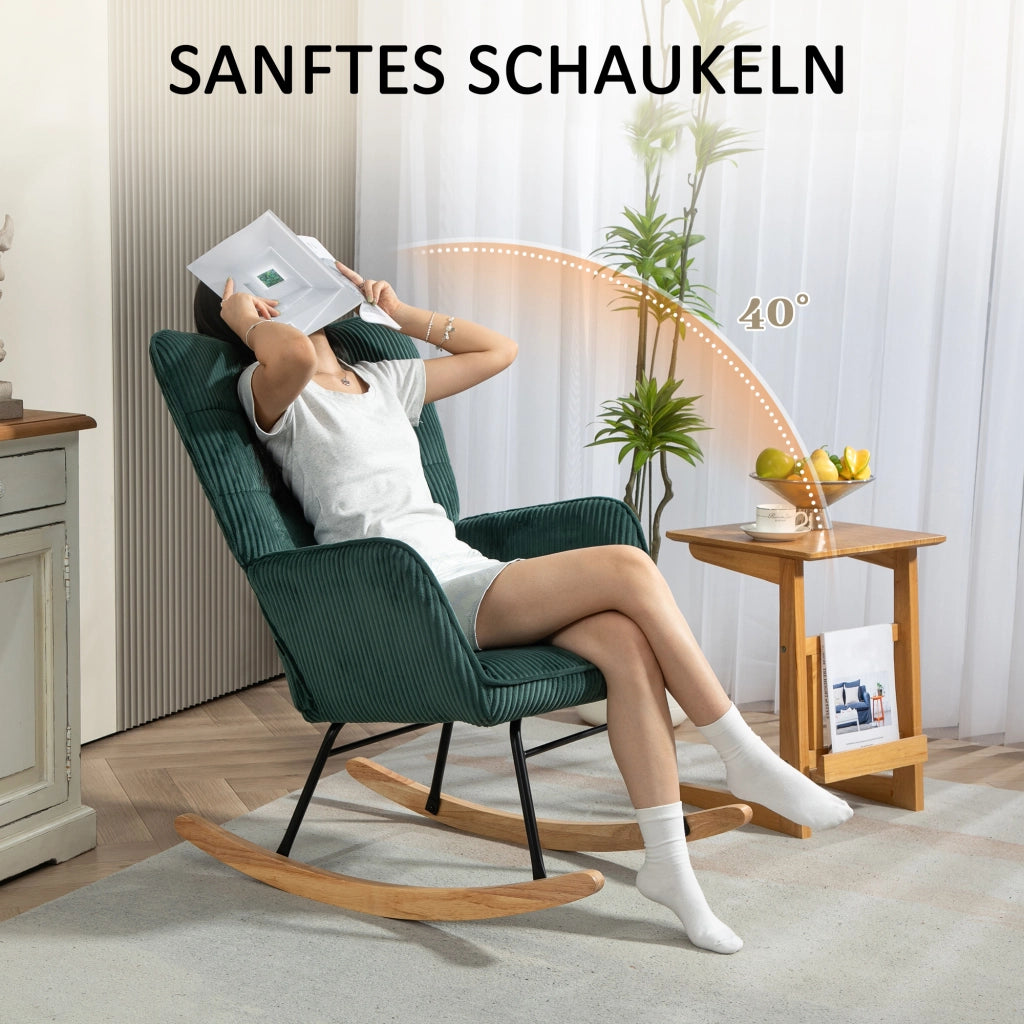 Poltrona a dondolo ¨C Minimal ¨C tessuto verde scuro, struttura in legno