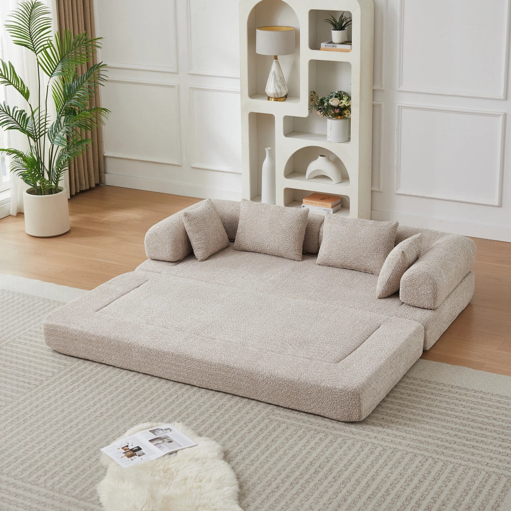 Divano letto modulare 4 in 1 con schienale regolabile in chenille khaki