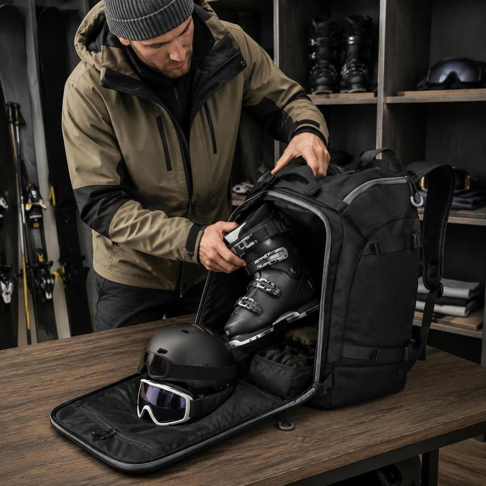 Ski Bag, 55 L, Travel Backpack For Snowboard Boots, Ski Boot Bag Made Of Durable 1680D Oxford, Ski Bag For Skis, Snowboard, Helmet, Goggles, Gloves, Accessories (black)