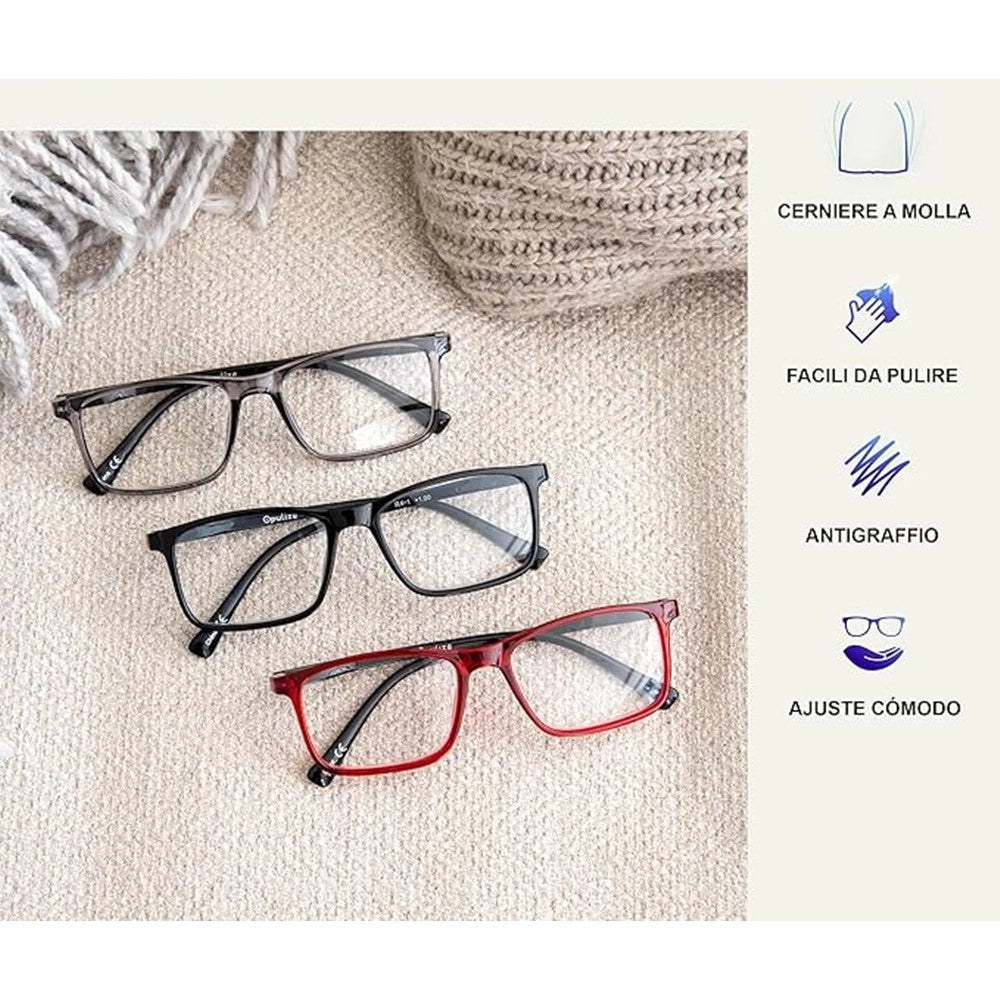 Trade Shop - Set 5 Occhiali Da Lettura Montatura Media Rettangolari Uomo Donna Cerniere Molla -   -gradazione +2,00    -