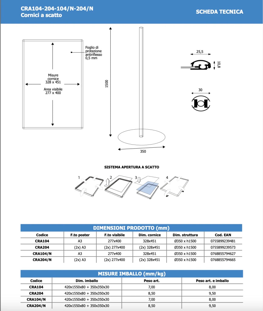 Porta Comunicazioni con Cornice A3 NERA - Monofacciale NERA