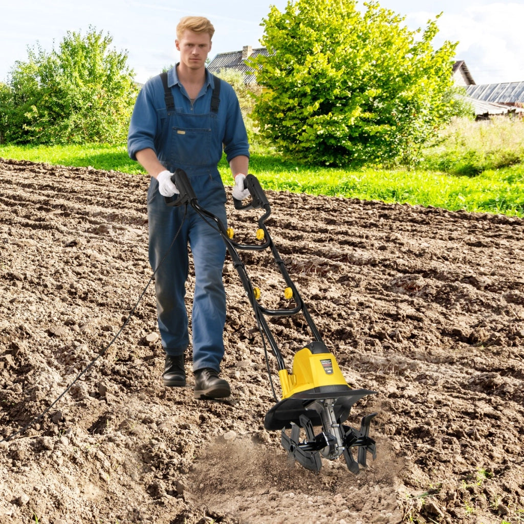 Motocoltivatore da giardino pieghevole con larghezza, Motozappa elettrica a filo di lavoro 32cm e profondit¨¤ 22cm Giallo