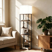 Lampada da terra ULEVR 40x29x171 cm con 5 ripiani, dimmerabile con telecomando, beige e nero