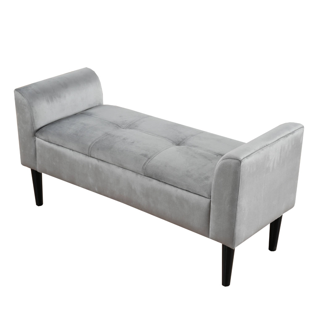 Panca Imbottita Velluto ¨C Minimal ¨C Grigio, MDF, per Camera da Letto/Sala da Pranzo