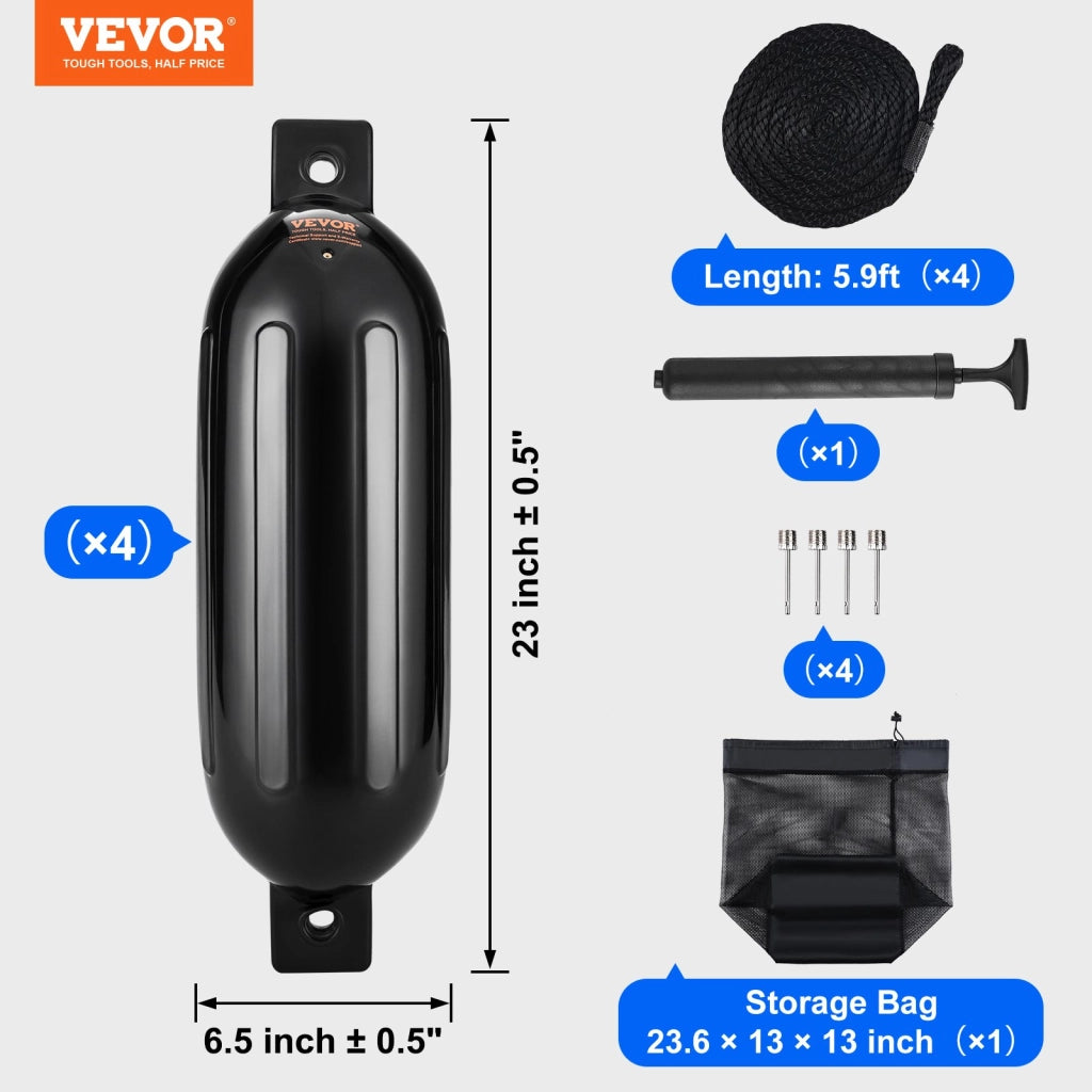 Set 4 Parabordi Gonfiabili per Barca in PVC 16,5x58,4 cm con Pompa Corde e Borsa Modello 80E01C Robusto e Pratico