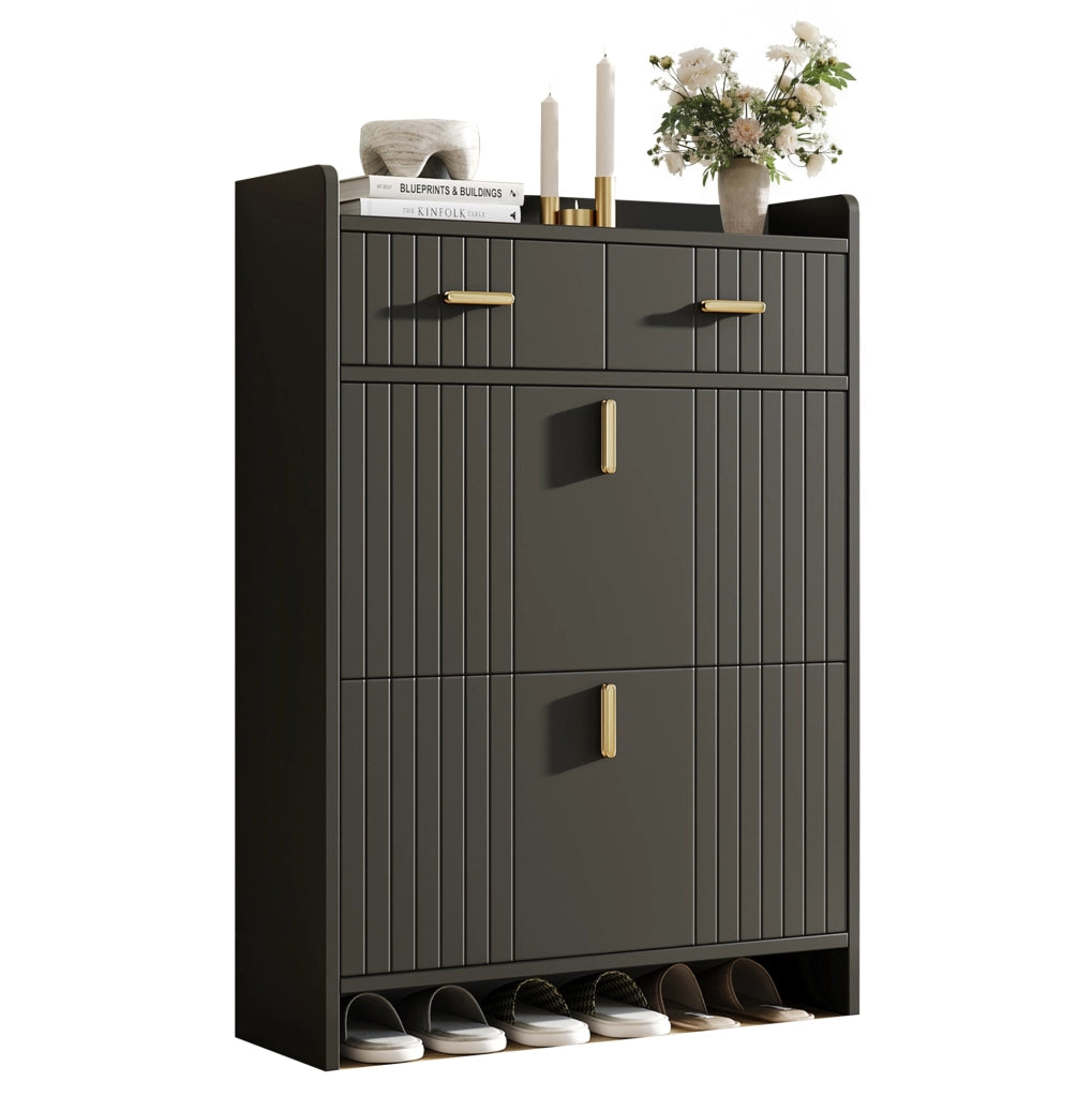 Scarpiera a ribalta con 2 scomparti e 1 cassetto; 75 ¡Á 24 ¡Á 108.5 cm; nero
