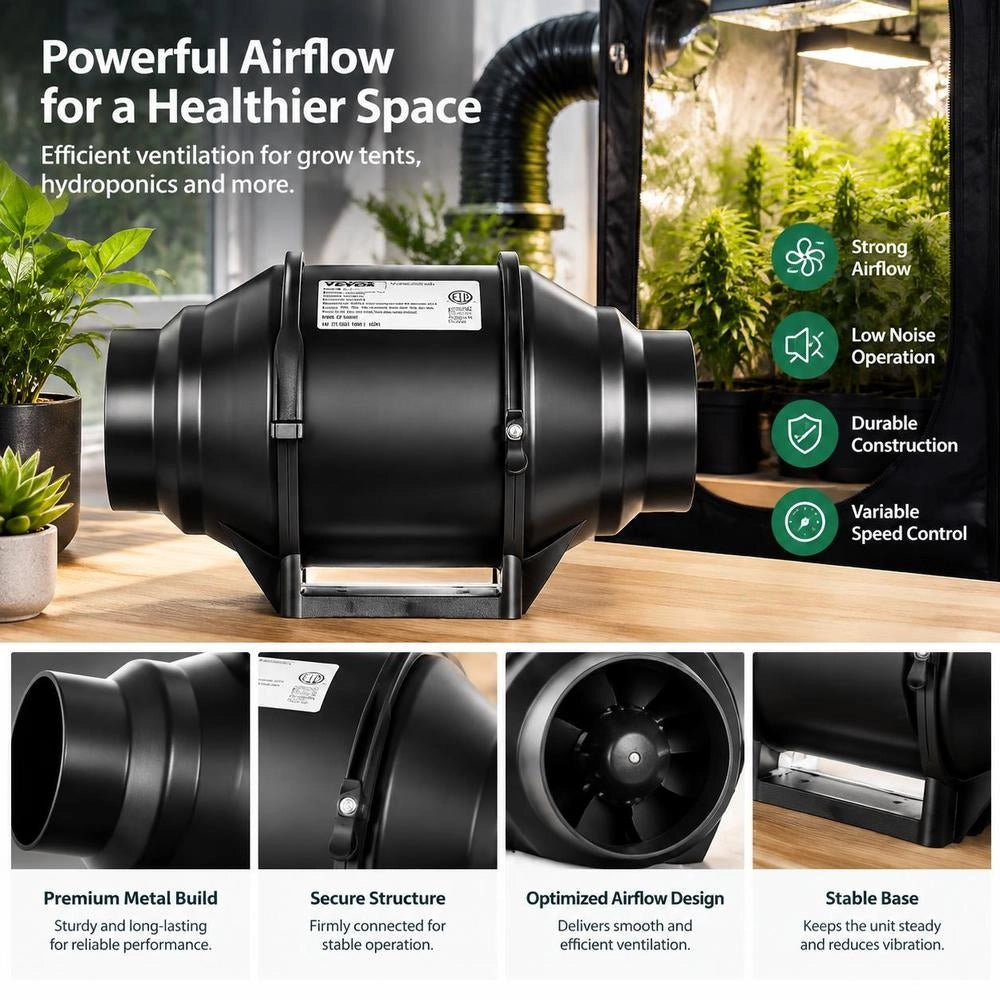Inline Duct Fan, 304 Mm, Smoke Extraction, 200 CFM With Variable Speed Controller, Quiet Exhaust Fan With AC Motor For Cooling Boosters, Grow Tents, Hydroponics