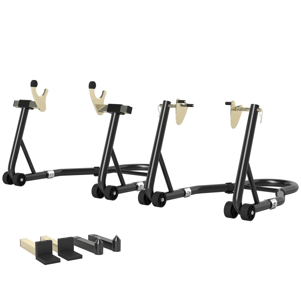 Cavalletto per moto anteriore e posteriore 59.5 x 37 x 73 cm maggiore stabilità morsetti di serraggio industriale in acciaio nero 21_0007198