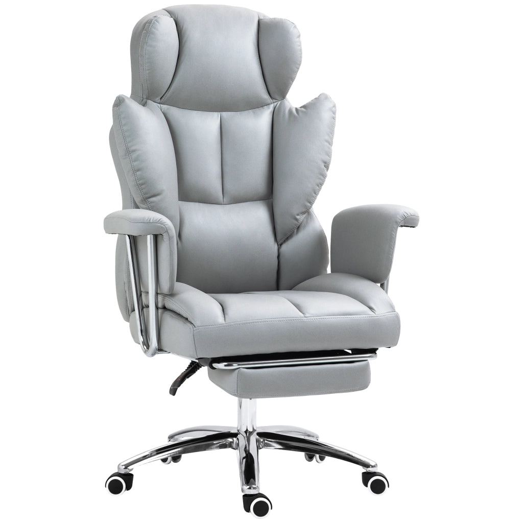 Sedia da ufficio ergonomica reclinabile con poggiapiedi e seduta girevole imbottita in schiuma grigio chiaro