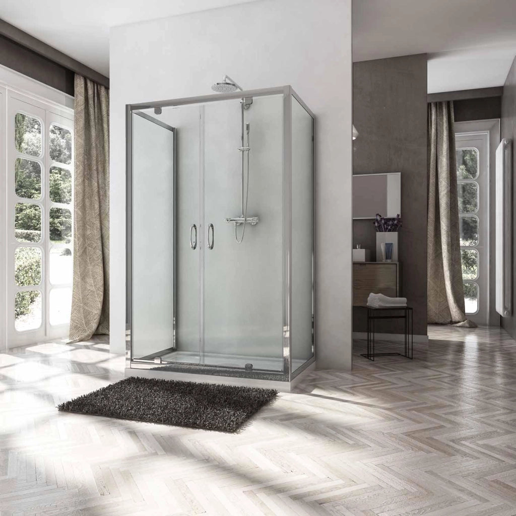 Box Doccia 3 Lati 75x130x75 cm 2 Ante Battenti in Cristallo Opaco 6mm H185 Fosterberg Koge Trio