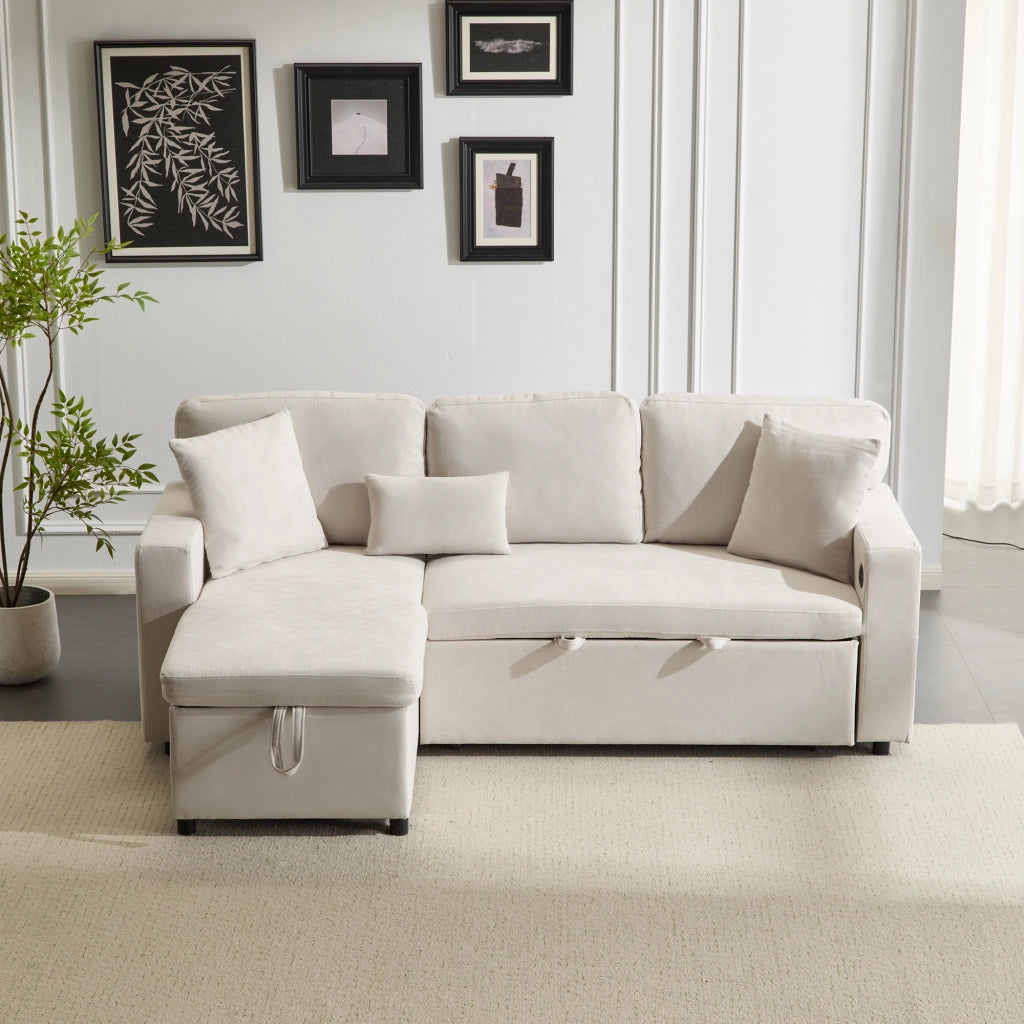 Divano Letto Angolare con Contenitore e Libreria ¨C MINIMAL ¨C Beige