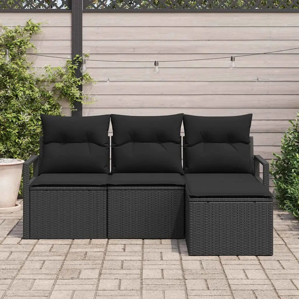 Set di divani 4 pz | Set Salotto da Giardino Nero polyrattan
