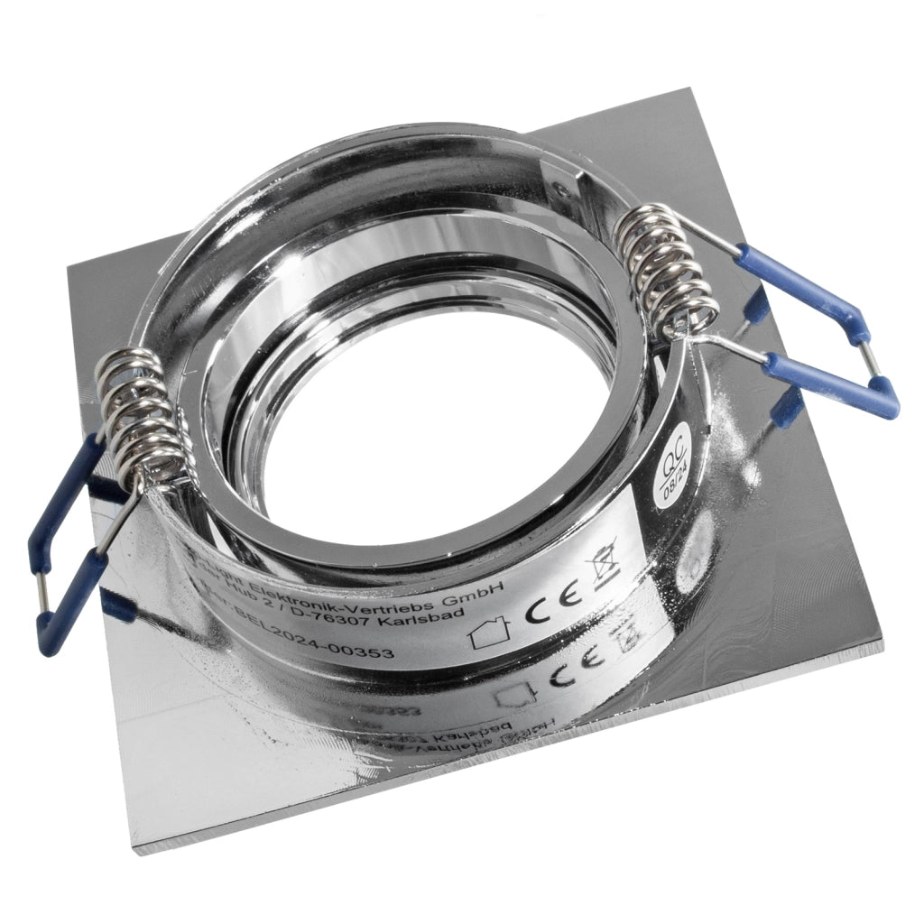Faretto ad incasso portafaretto cromato lucido quadrato foro 70mm moderno orientabile supporto lampade GU10 GU5.3 CROMATO