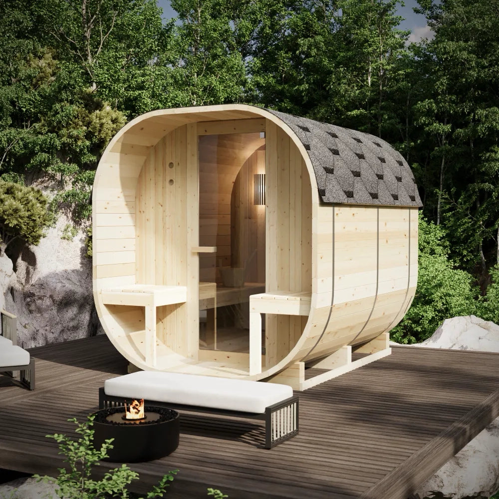 Sauna finlandese da esterno 4 persone 185x220cm h194 in legno di abete | Kota