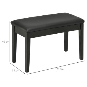 Panca per pianoforte con seduta imbottita in similpelle e gambe in legno, finitura lucida nera 75 × 35 × 49 cm