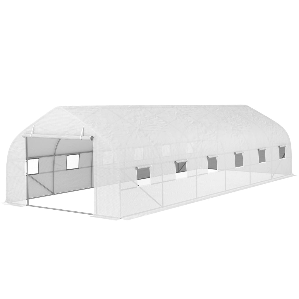 Serre de jardin tunnel grande taille avec bâche PE cadre en acier porte enroulable et 12 fenêtres 8 x 3 x 2 m blanc