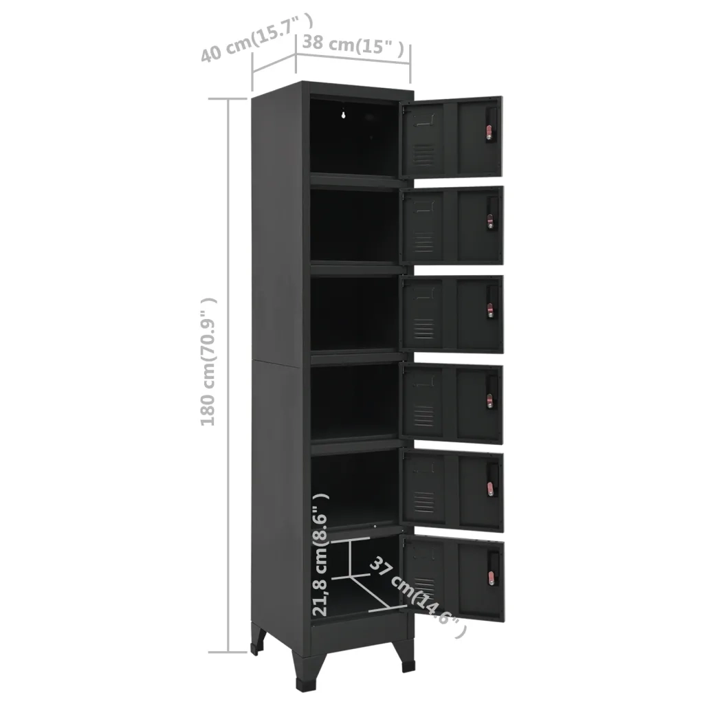 Armadio spogliatoio moderno con 6 ante chiudibili a chiave 38 x 40 x 180 cm in acciaio antracite 02_0047009