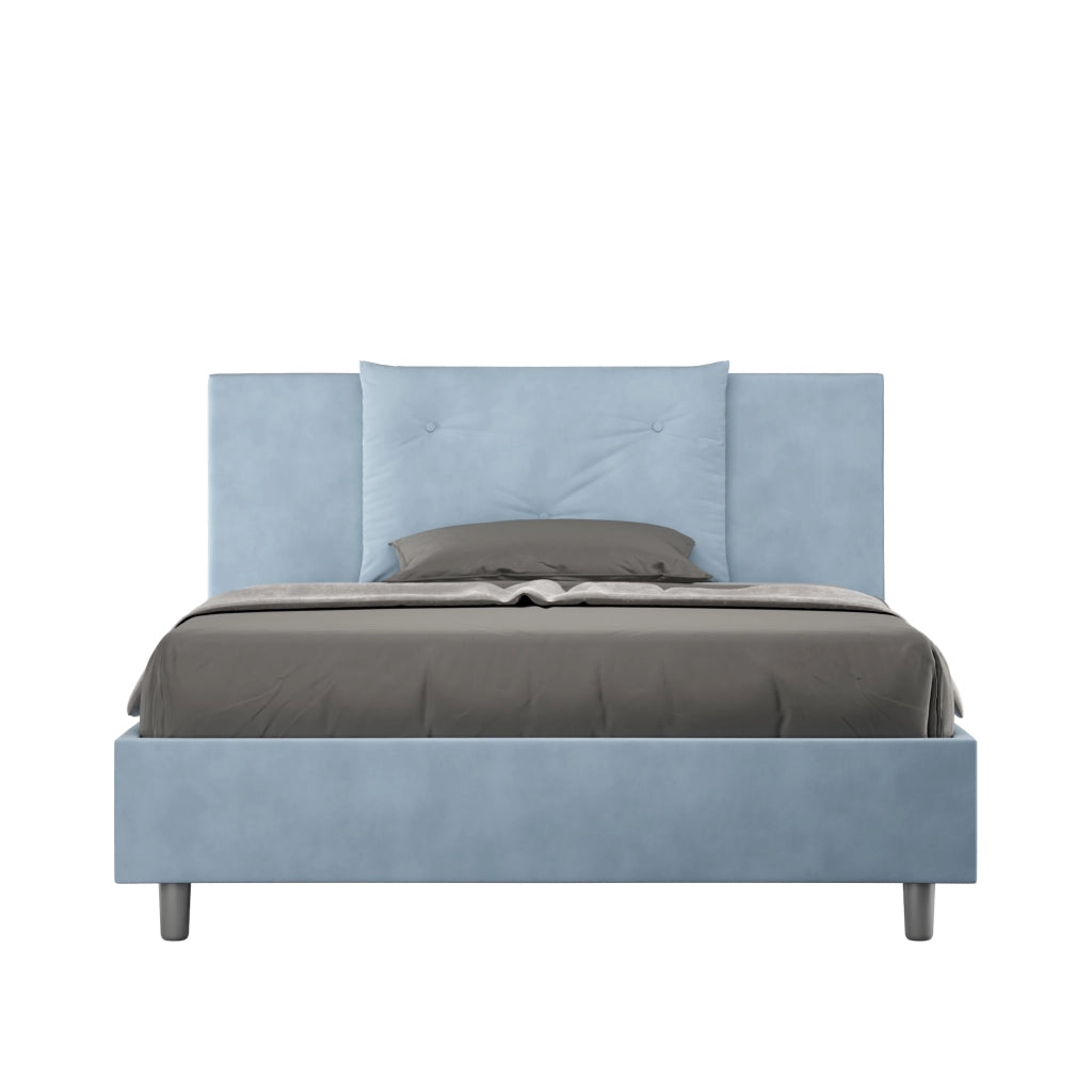BS COM Letto queen size senza rete imbottito 150x200 microfibra azzurro