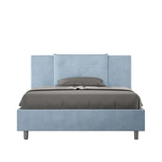 BS COM Letto queen size senza rete imbottito 150x200 microfibra azzurro