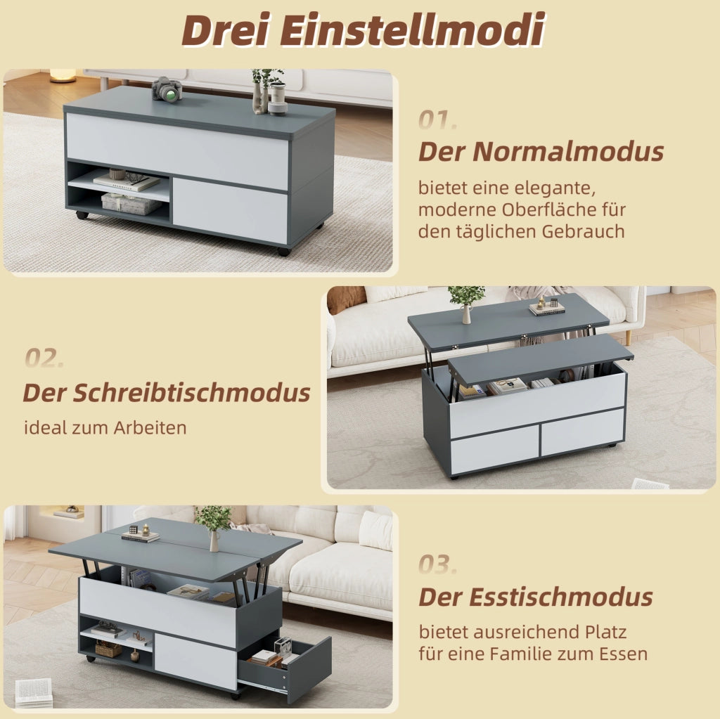 Tavolino elevabile 100x98 cm con contenitore e ruote