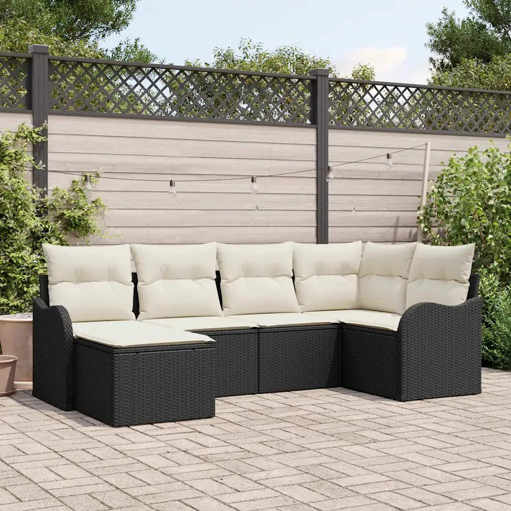 Set Divano da Giardino 6 pcs Nero e bianco Poly Rattan