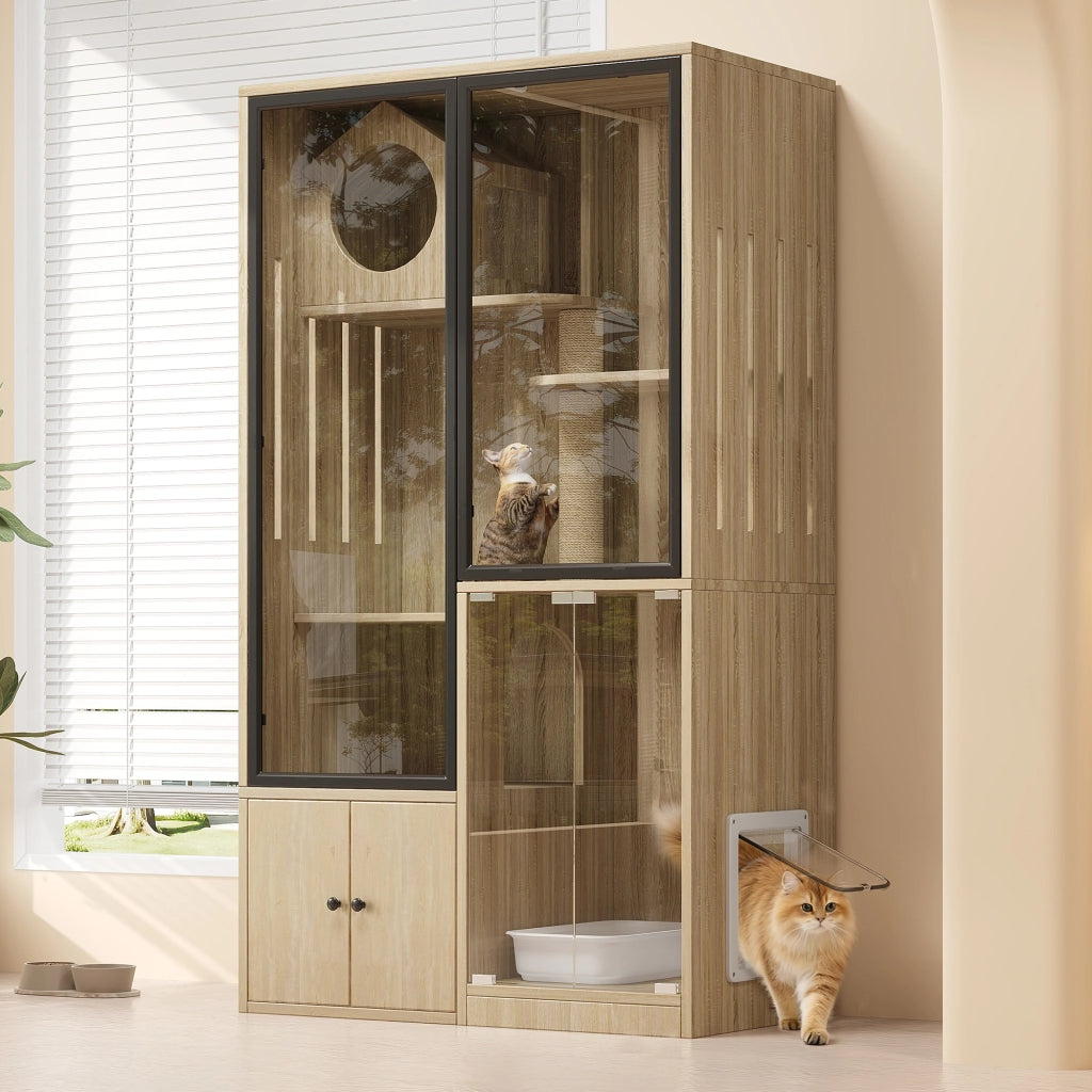 Mobile contenitore a più livelli con porta bloccabile e vetri panoramici per interni; 90×50×160 cm