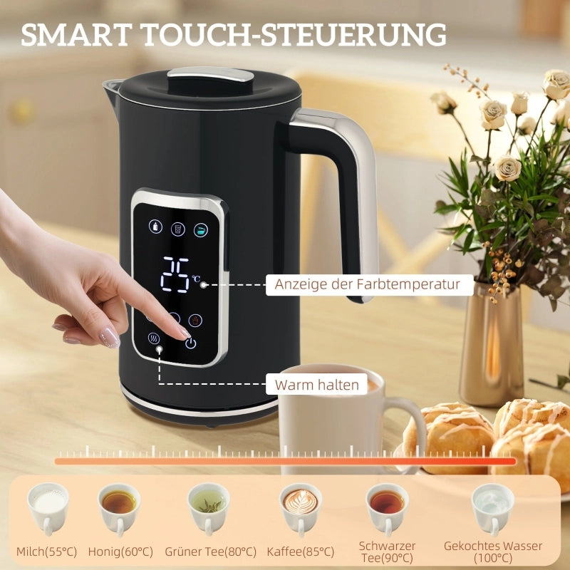 Set Bollitore e Tostapane, 1,7 L, 2 Fette, Touchscreen LED, Vari Modi, Nero