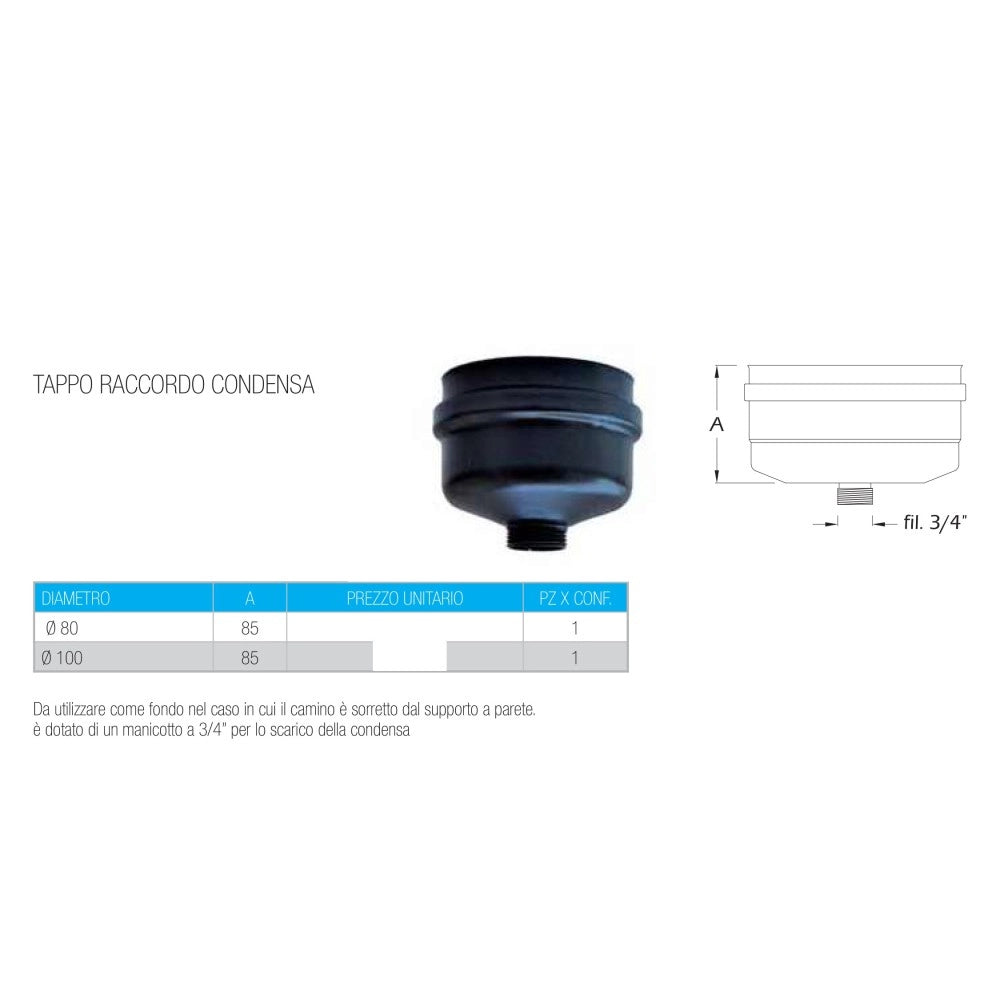 Tappo nero pellet da 100mm per scarico condensa