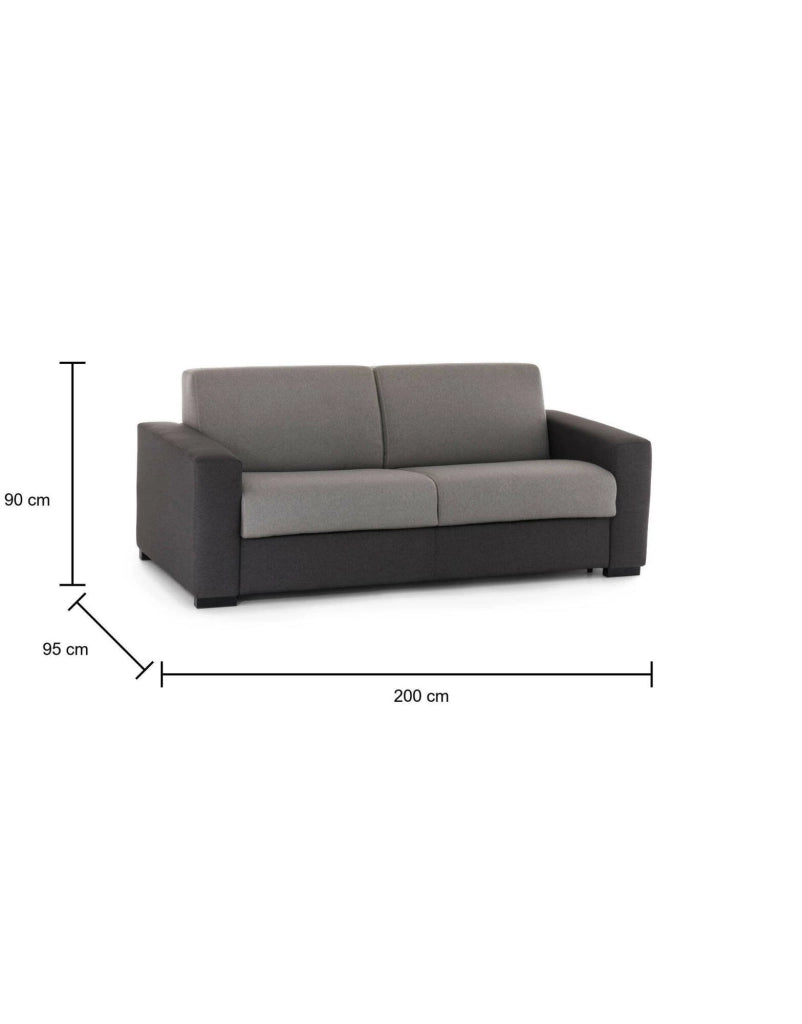 Divano Letto Zinnia, Divano a 3 posti, Made in Italy, Sofà\  Soggiorno con apertura girevole, in tessuto imbottito, con Braccioli slim, cm 200x95h90, Grigio e Antracite