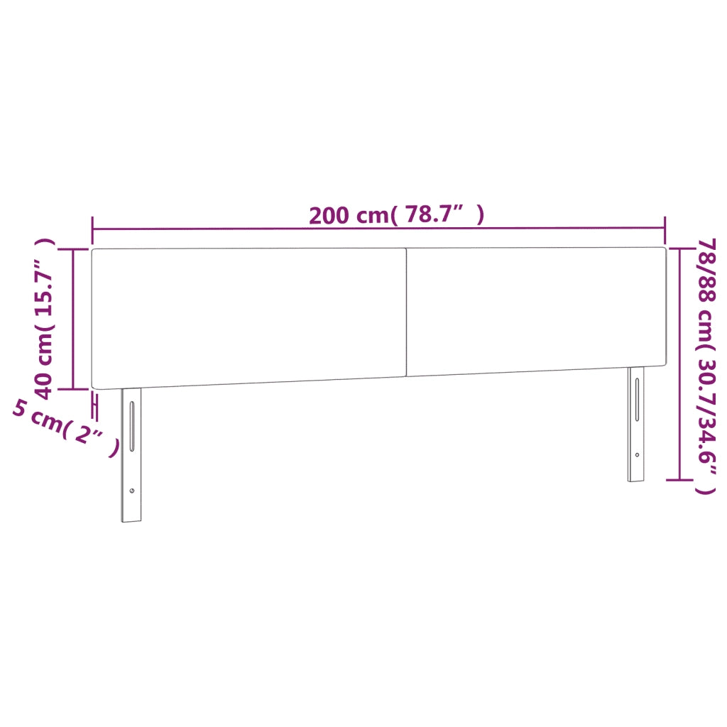 Testiera a LED-Testata con LED Nera 200x5x78/88 cm in Velluto 878248