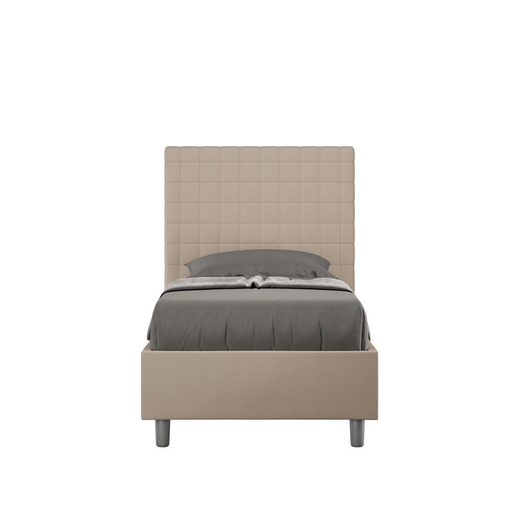 BS COM Letto singolo senza rete imbottito 80x200 similpelle tortora