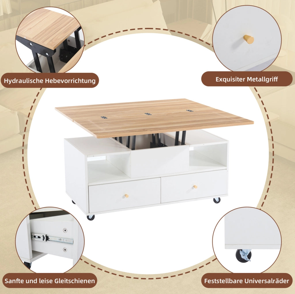 Tavolino da caffè elevabile MDF con 4 cassetti e ruote