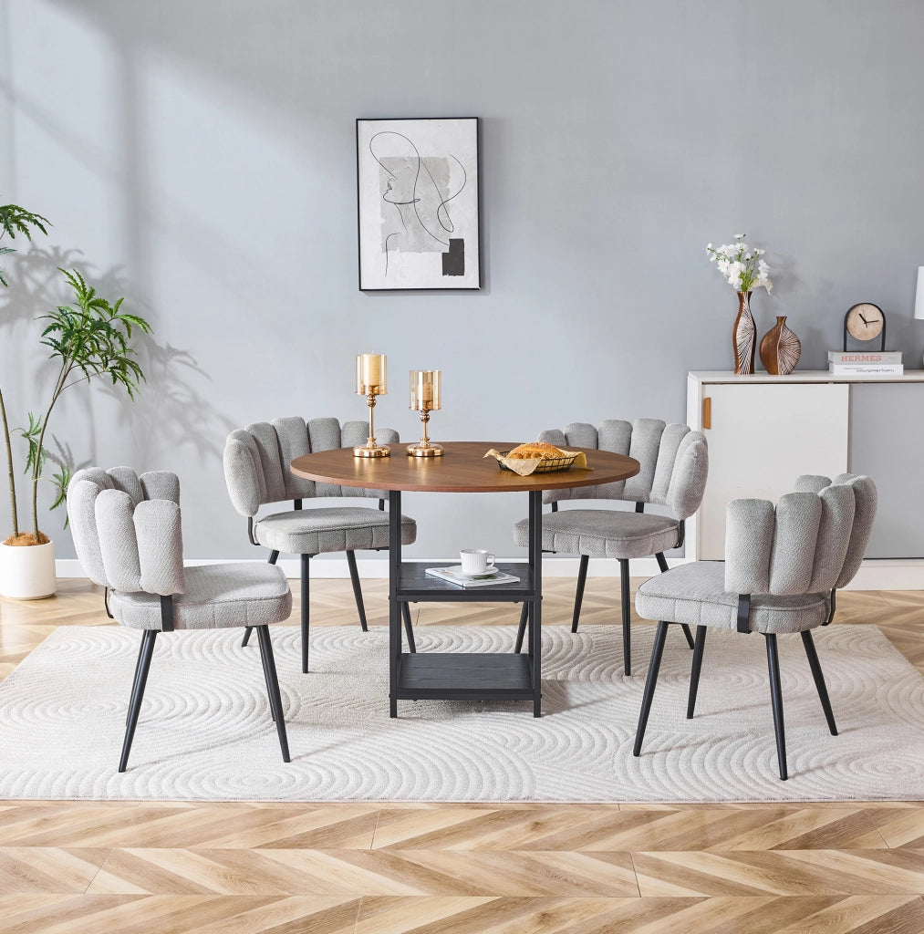 Set tavolo da pranzo rotondo e 4 sedie grigie