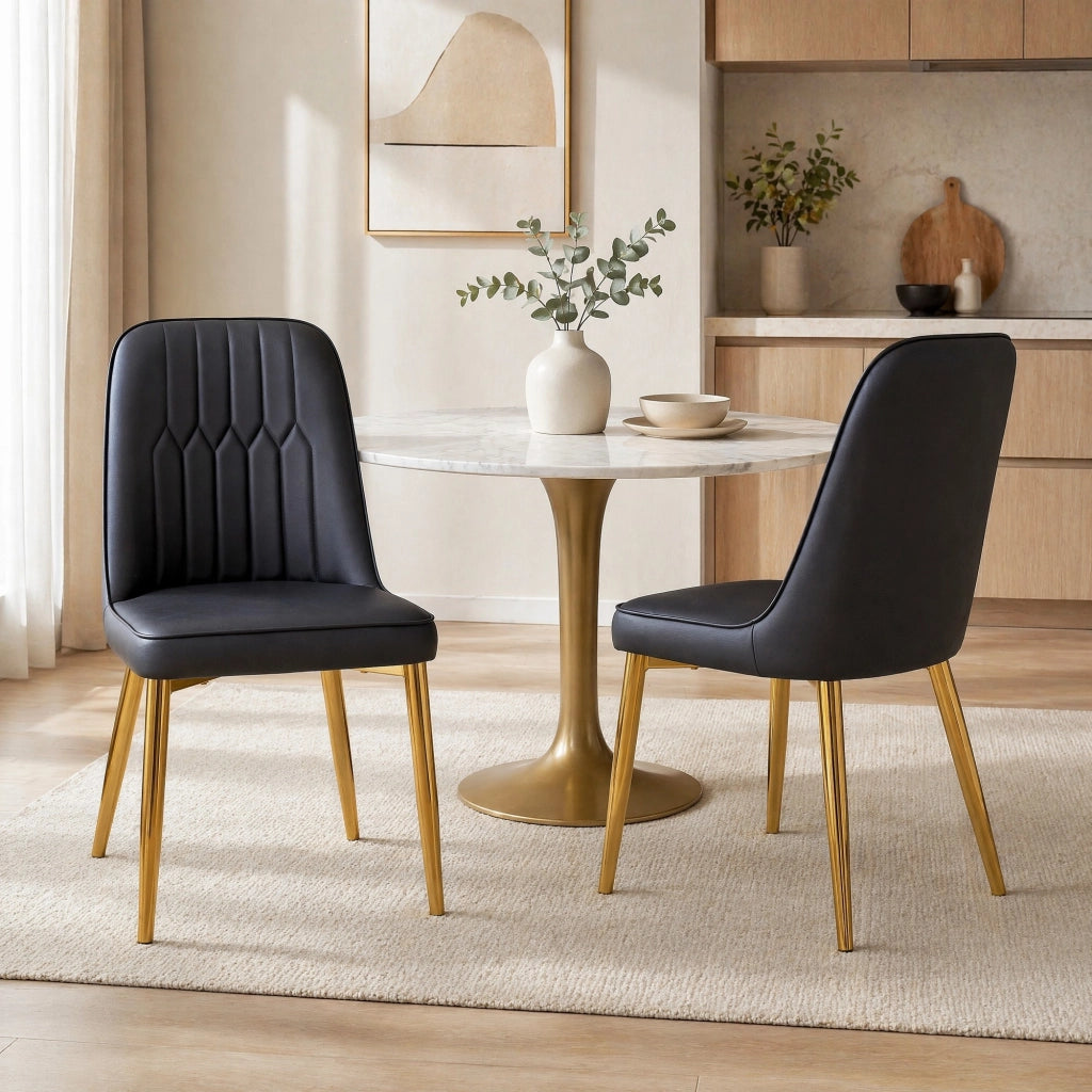 SEDIA DA PRANZO Moderna in PU Nero e Metallo Oro, 89 cm