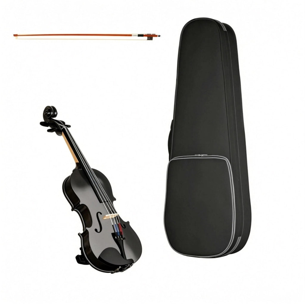 VIOLINO 4/4 Nero in Compensato con Custodia e Accessori