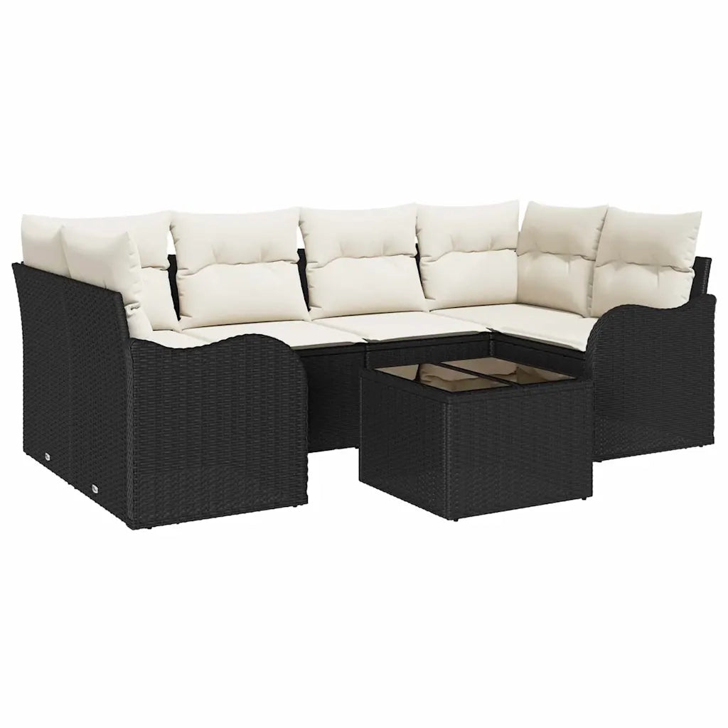 Set Divano da Giardino con cuscino 7 pcs Nero e Crema